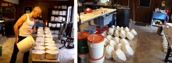 Pouring and Curing the Neoprene Pouring neoprene into the custom mask molds and curing
