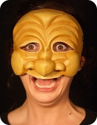 Bagatino commedia mask being worn