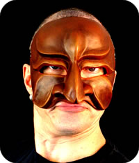 Evil Tartaglia commedia mask being worn