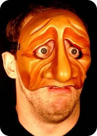 Pantelone commedia mask being worn