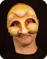 Pedrolino Commedia mask being worn
