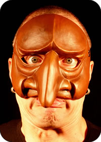 Punchinella Commedia Mask being worn