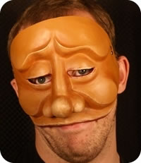 Tartaglia commedia mask being worn