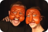 Smeraldina and Truffeldino commedia masks being worn
