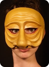 Zanni commedia mask being worn