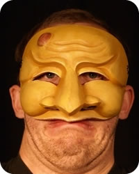 Zanni mask being worn