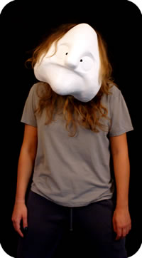 Larval 15 theater mask being worn