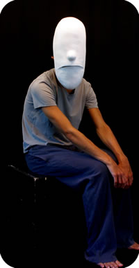 Larval 9 theater mask being worn