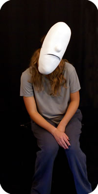 Larval 9 theater mask being worn