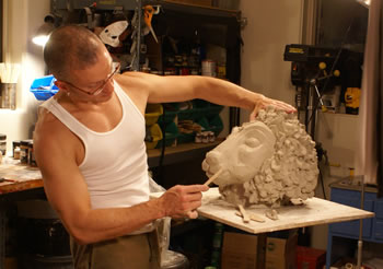 Jonathan Becker creating a custom commedia theater mask Jonathan working in the studio
